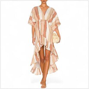 Sundress Deva Mix Sand Stripes & Sequins Hi Low Midi Dress NWT NEW XS / S